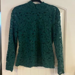White House black market long sleeve lace top in green in medium